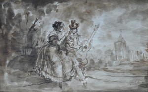 Lucas Velazquez Eugenio, aguada papel, enmarcado, dibujo 20x31 cms. y marco 31x42 cms. 1600 (5)