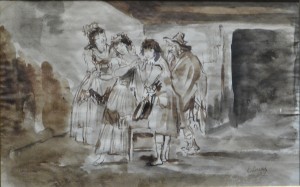 Lucas Velazquez Eugenio, aguada papel, enmarcado, dibujo 20x31 cms. y marco 31x42 cms. 1600 (9)