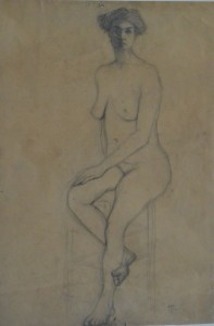Macho Vitorio, Mujer desnuda sentada, dibujo lápiz papel, enmarcado, dibujo 22x32 cms. y marco 35x45 cms. 600 (1)