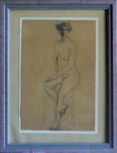 Macho Vitorio, Mujer desnuda sentada, dibujo lápiz papel, enmarcado, dibujo 22x32 cms. y marco 35x45 cms. 600 (3)