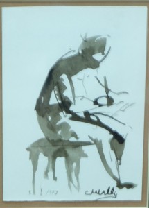 Mallo Cristino, Mujer sentada, dibujo aguada papel, 15,50x11 cms. y marco 52x37 cms. 500 (2)
