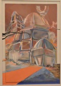 Marcoida Antonio, paisaje con arquitectura, técnica mixta tabla, 26x18 cms. y marco 54x40 cms. 660 (11)