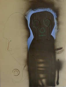 Pagola Javier, Figura cartón negra, técnica mixta y collage, 65x50 y marco 71x56 cms. 900 (7)
