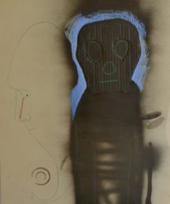 Javier Pagola - "Figura negra cartón y rostro de perfil" original técnica mixta y collage, enmarcado