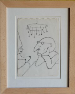 Pagola Javier, Hombre pensativo, dibujo tinta papel, enmarcado, dibujo 23,50x17 cms. y marco 38x31 cms. 300 (2)