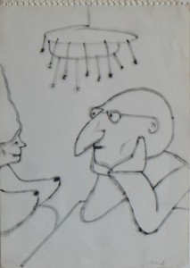 Pagola Javier, Hombre pensativo, dibujo tinta papel, enmarcado, dibujo 23,50x17 cms. y marco 38x31 cms. 300 (4)