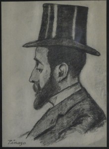 Pinazo Martinez José, personaje del Ateneo de Valencia XII, dibujo carboncillo papel, 11,50x8,50 y marco 28x22,50 cms. 120  (21)