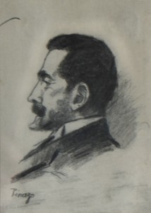 Pinazo Martinez José, personaje del Ateneo de Valencia XVI, dibujo carboncillo papel, 11,50x8,50 y marco 27x23 cms. 120  (30)