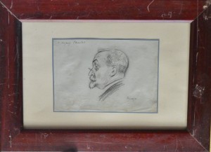 Pinazo martinez Jose, cabeza hombre perfil, dibujo lápiz, papel 13x19 cms. y enmarcado 39x19 cms. 160 (2)