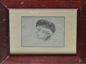 Pinazo martinez Jose, cabeza mujer de perfil, dibujo lápiz, papel 13x19 cms. y enmarcado 39x19 cms. 160 (1)