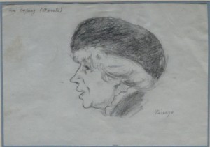 Pinazo martinez Jose, cabeza mujer de perfil, dibujo lápiz, papel 13x19 cms. y enmarcado 39x19 cms. 160 (2)