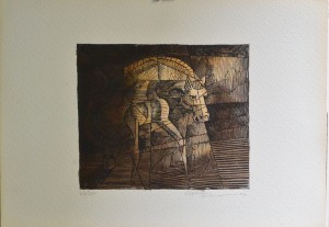 Pizarro, Roberto L.  Caballo, grabado aguafuerte, edición 250 ejemplares, numerado y firmado a lápiz, plancha 13x15  y papel 21x30 cms. 140-90  (1)