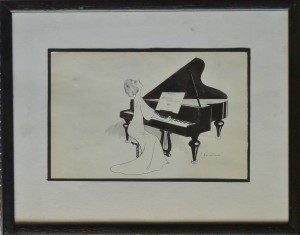 Xaudaró Joaquín, concierto de piano, tinta china papel, enmarcado, 16x25 cms. y marco 30x38 cms. 360 (2)