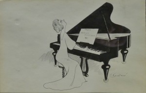Xaudaró Joaquín, concierto de piano, tinta china papel, enmarcado, 16x25 cms. y marco 30x38 cms. 360 (4)