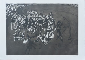 Barjola Juan, tauromaquia, caida del monosabio, grabado aguafuerte, edición 99 ejemplares, numerado y firmado a lápiz, 75x106 cms (4)