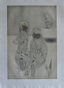 Cuevas Jose Luis, autoretrato con pareja, grabado, numerado hc y firmado en Barcelona 1981, papel 76x56,50 cms. y huella 63x43 cms. 900 (3)
