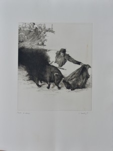 Hernandez José, tauromaquia, pase taurino, grabado prueba de estudio, firmado a lápiz, papel 60x46 cms. y plancha 35x29,50 cms (1)