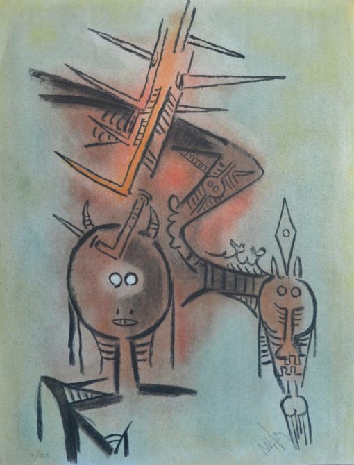 Wifredo Lam - "Arbre de Plumes" litografía original, serie Pleni Luna 1974