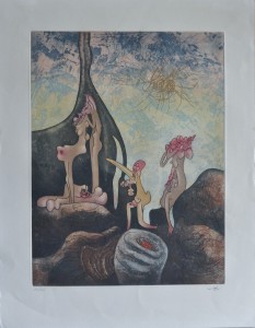 Matta Roberto, Composición, grabado aguafuerte y aguatinta, numerado 28-100 y firmado a lápiz, papel 64,50x50 cms. y plancha 50x37 cms. 900 (3)