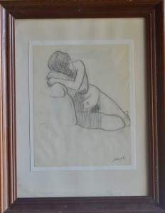 Mozos Pedro, Mujer desnuda recostada, dibujo lápiz papel, enmarcado, dibujo 26,50x21 cms. y marco 45x36 cms. 460 (1)