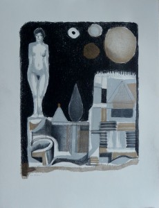 Pagola Javier, Cementerio con estatua, serigrafía, edición 50 ejemplares, numerado y firmado a lápiz, 65x50 cms. 400 (1)