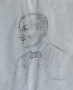 Pinazo Martinez José, caballero con pajarita, dibujo lápiz papel, 15x12,50 y marco 29x24,50 cms. 120   (1)