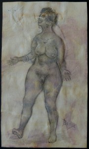 Barba Juan, Mujer negra desnuda, dibujo lápiz papel, enmarcado, dibujo 15,50x9 cms. y marco 30x23 cms.  (4)