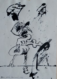 Bonifacio 1985, Figuras, tinta china papel, 29x21 cms y con marco 50x41 cms (3)