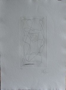 Campano Miguel Angel, Composición, grabado aguafuerte papel artesanal, edición 75 ejemplares, numerado pa y firmado a lápiz en 2004, papel 60x78 y plancha 38x20 cms. 290 (2)