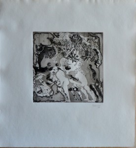 Castillo Jorge, Pornographismo II, Grabado aguafuerte 1972, papel 41x38 cms. y plancha 19x19 cms.  (76)
