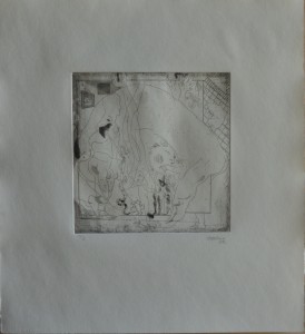Castillo Jorge, Pornographismo IV, Grabado aguafuerte 1972, papel 41x38 cms. y plancha 19x19 cms.  (82)