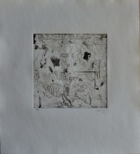 Castillo Jorge, Pornographismo V, Grabado aguafuerte 1972, papel 41x38 cms. y plancha 19x19 cms.  (84)