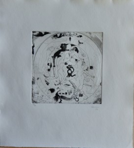 Castillo Jorge, Pornographismo VI, Grabado aguafuerte 1972, papel 41x38 cms. y plancha 19x19 cms.  (87)