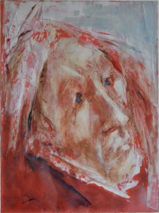 Juanvi, Juan Vicente Barrio, Cabeza de hombre, en rojo, oleo papel pegado a tablex, 45x34 cms. y con marco 64x52 cms (6)
