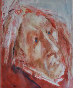 Juanvi, Juan Vicente Barrio - "Cabeza de hombre, en rojo" oleo papel pegado a tablex