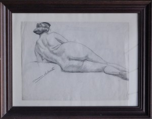 Lahuerta Genaro, Mujer desnuda tumbada de espaldas, dibujo lápiz papel, 24x33 cms. y con marco 37x46 cms. 400 (2)