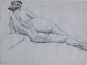Lahuerta Genaro, Mujer desnuda tumbada de espaldas, dibujo lápiz papel, 24x33 cms. y con marco 37x46 cms. 400 (4)