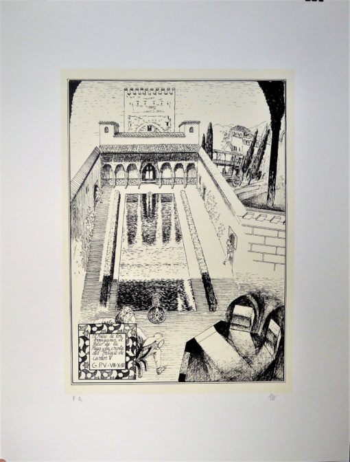Guillermo Perez Villalta - "Una visita a la Alhambra, el patio de los Arrayanes" serigrafía