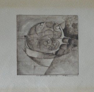 Pizarro Roberto L. granada, tinta china papel, 16x16 cms. y con marco 35x31 cms (5)