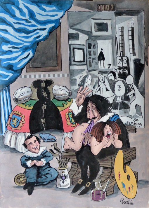 Serafín Rojo - "Meninas Picasso II" acuarela cartulina