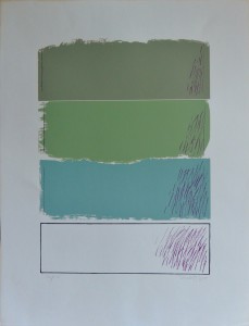 Teixidor Jordi, Composición con verdes, serigrafía, numerado 146-150 y firmado a lápiz en 1975, 65x50 cms (2)