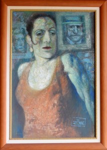 Zohre Mirabassi, La cantante alcoholica, oleo en barra cartulina, 60x40 cms. y con marco 71x51 cms.  (5)