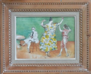 Alcorlo Manolo, El baile, dibujo técnica mixta cartulina, enmarcado, dibujo 25x35 cms. y con marco 43x52 cms (2)
