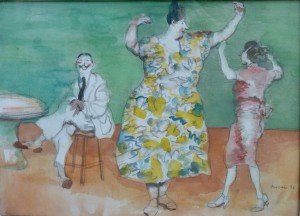 Alcorlo Manolo, El baile, dibujo técnica mixta cartulina, enmarcado, dibujo 25x35 cms. y con marco 43x52 cms (6)