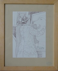 Alcorlo Manolo, En el Museo, dibujo plumilla papel, enmarcado, dibujo 21x15 cms. y marco 32x26 cms. (3)