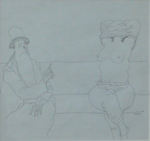 Manolo Alcorlo, En el banquillo, dibujo tinta china papel Fabiano, enmarcado, dibujo 28x29 cms y marco 46x48 cms (5)