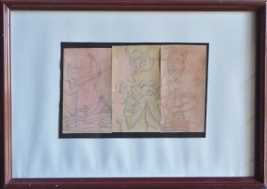 Alcorlo Manolo, Escena mitológica, tríptico, dibujo técnica mixta papel, enmarcado, dibujo 14x23 cms. y marco 30x42 cms (2)