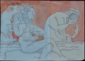 Alcorlo Manolo, Libra, dibujo técnica mixta papel, enmarcado, dibujo 13,50x19 cms. y marco 30x40 cms (5)
