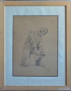Araujo Joaquin, niño cantando arrodillado, dibujo lápiz papel, firmado en 1878, enmarcado, dibujo 47x35 cms. y marco 70x57 cms. 600 (16)