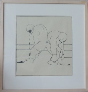 Bagaria Luis, Boxeo, dibujo tinta china papel, enmarcado, dibujo 26x25 cms. y marco 40x39 cms. 560 (2)